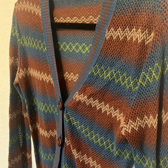 MADE IN Italy Knitted Button Up Sweater Cardigan Maroon Blue - Like New Size 3 - Picture 1 of 4